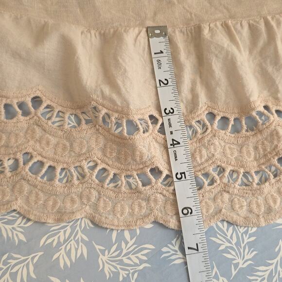 Womens Size M Beige 100% Linen Lace Ruffle BOHO Beach Valentina Tank Top - Picture 9 of 11